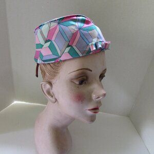 SALE Vintage Pill Box Style Hat Kaleidoscope Pattern Pastel Colors